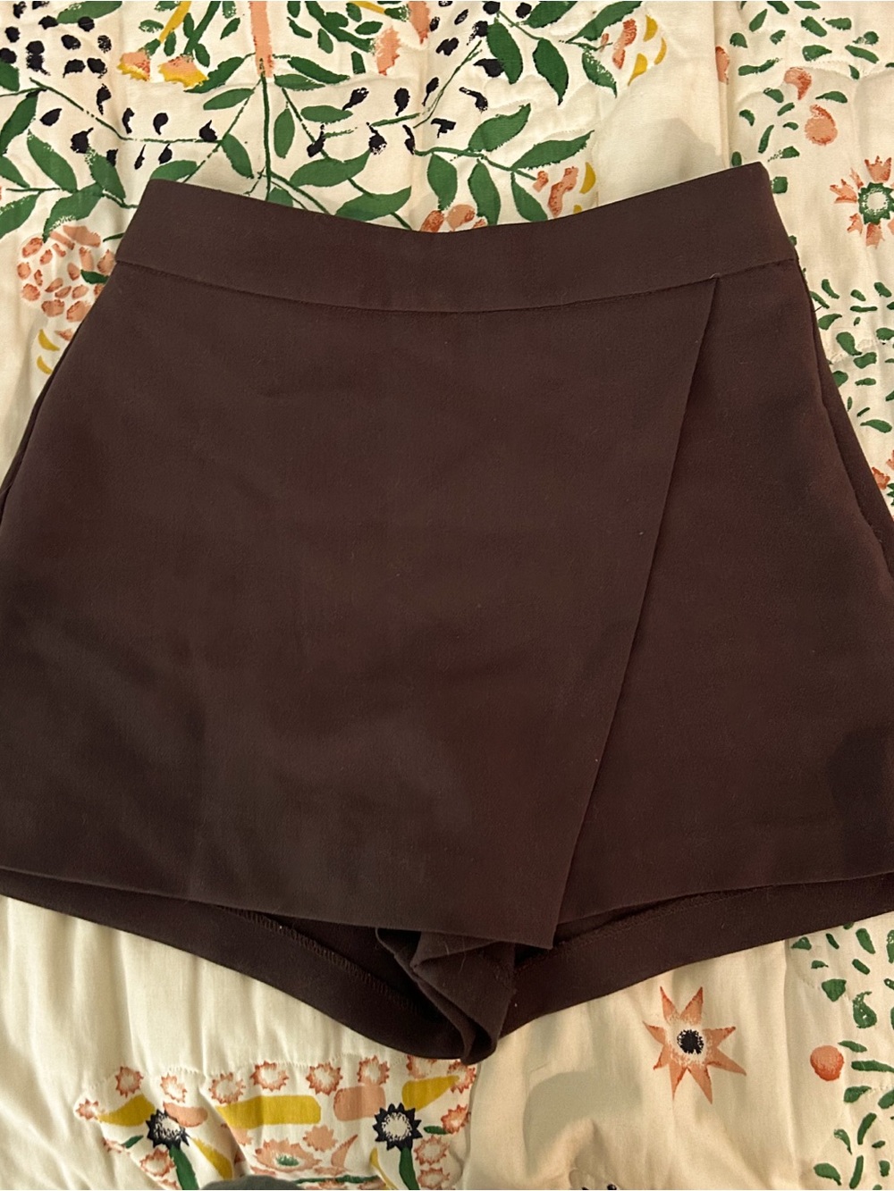 Dynamite Brown Skort Shorts - Classic Wrap Front Mini Skirt - Fall